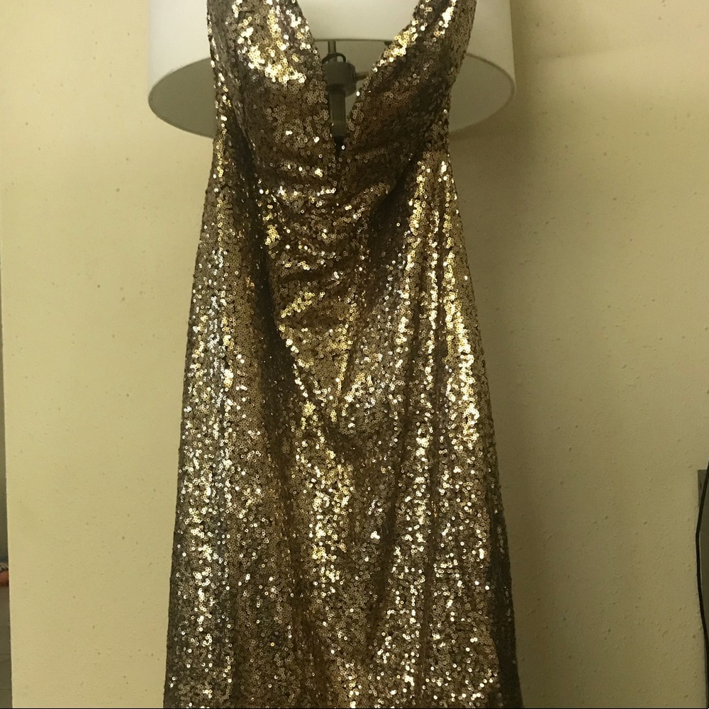 Gold sequin strapless dress
